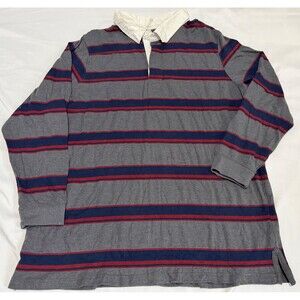 Kingsize Mens Rugby Shirt 3XL Big Gray Blue Red Striped Long Sleeve Polo.
